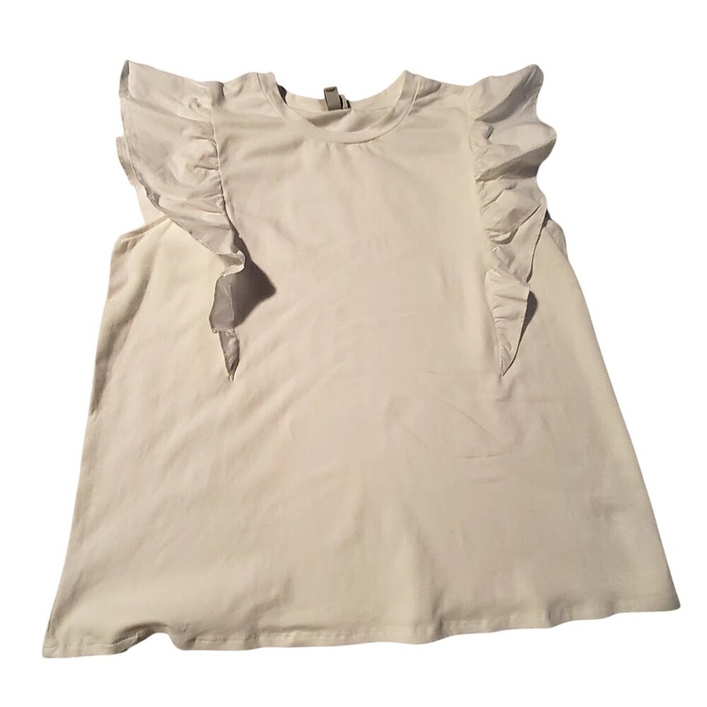 Ruffled Sleeve White T-Shirt By A New Day Womens Size L  Classic round neckline